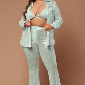Sequin 3 Piece Set - Light Blue Classy, Sexy Top Tier NEW